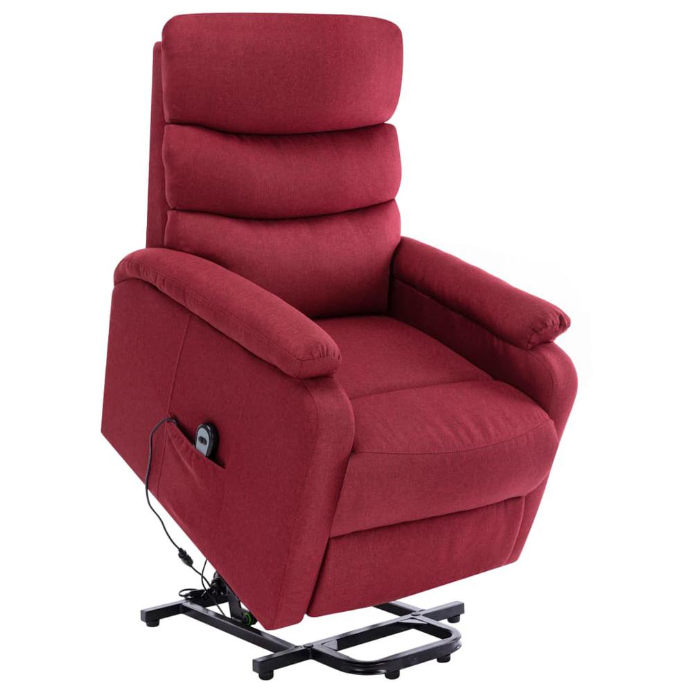 vidaXL Stand-up Massage Recliner Wine Red Fabric. Picture 1