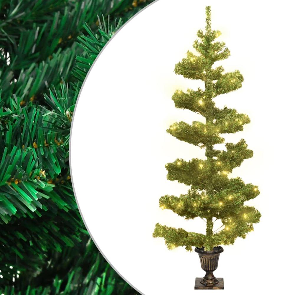 vidaXL Swirl Christmas Tree with Pot and LEDs Green 47.2" PVC. Picture 1
