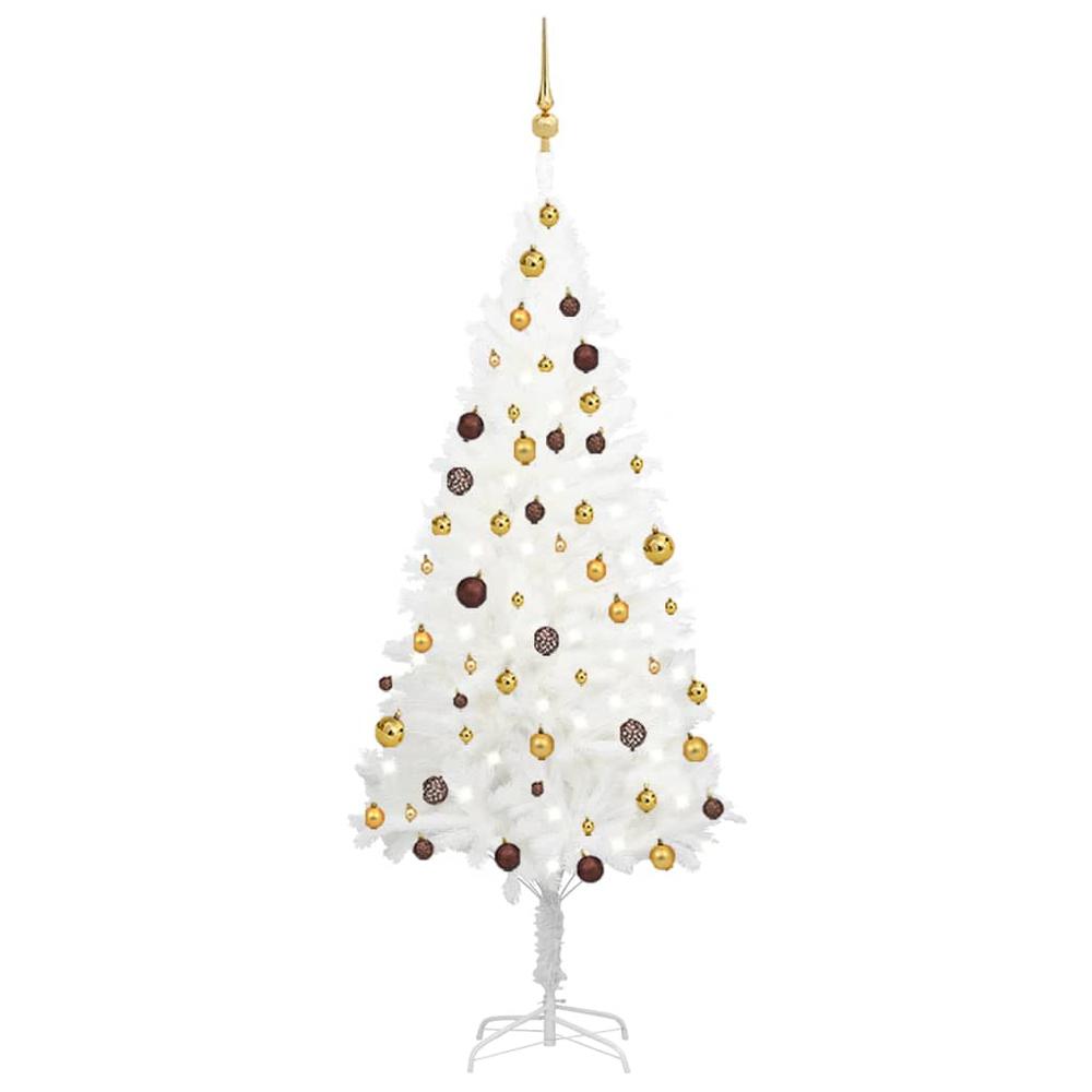 vidaXL Artificial Christmas Tree with LEDs&Ball Set White 70.9", 3077548. Picture 1