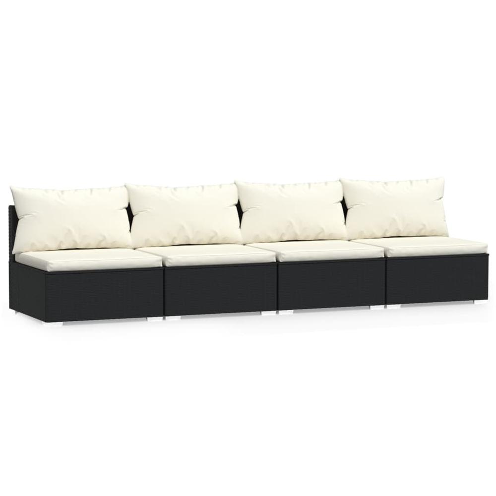vidaXL 4-Seater Sofa with Cushions Black Poly Rattan, 317497. Picture 2