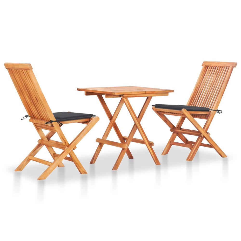 vidaXL 3 Piece Bistro Set with Anthracite Cushions Solid Teak Wood. The main picture.