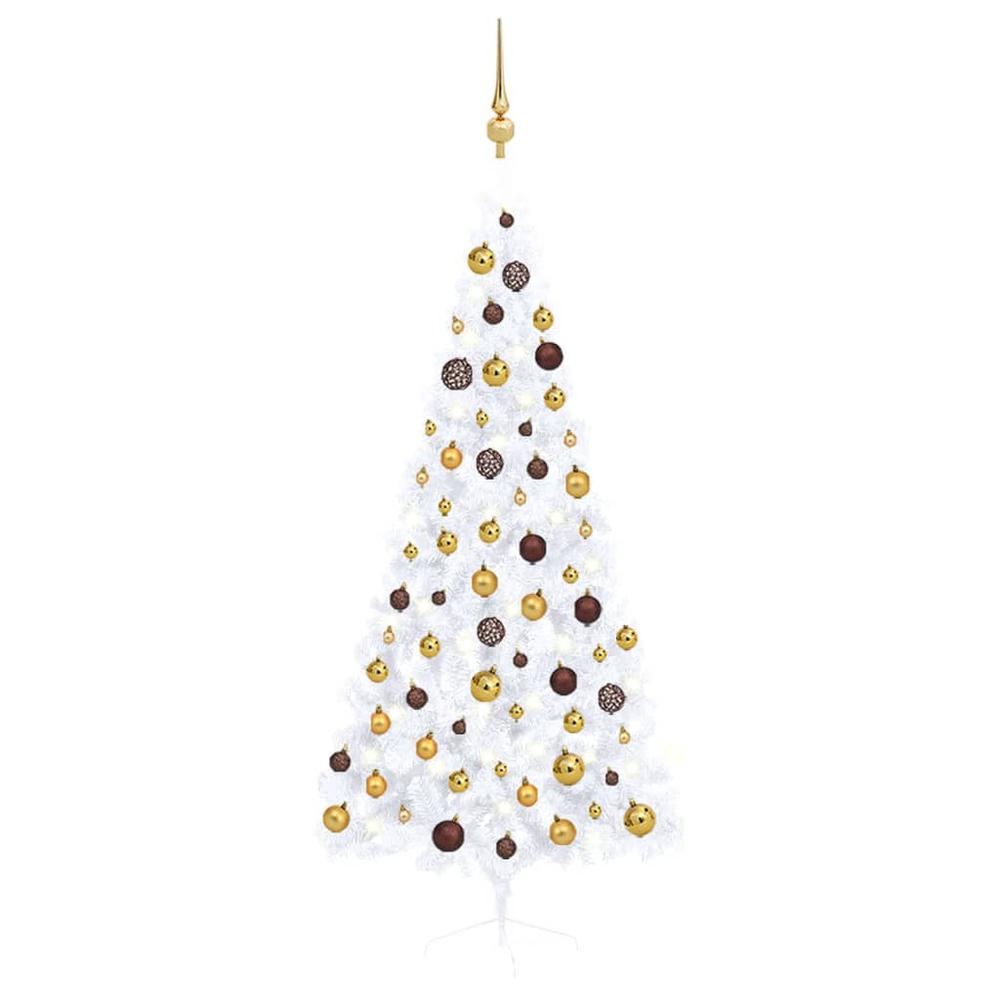 vidaXL Artificial Half Christmas Tree with LEDs&Ball Set White 70.9", 3077484. Picture 1