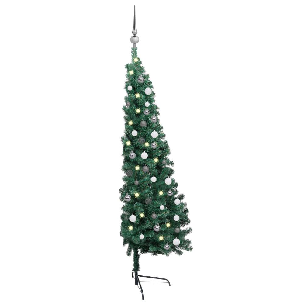 vidaXL Artificial Half Christmas Tree with LEDs&Ball Set Green 70.9", 3077651. Picture 3