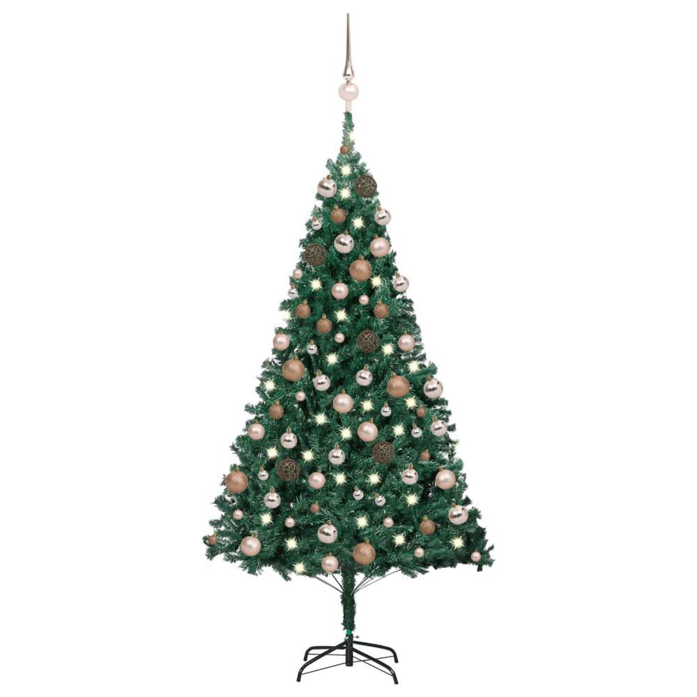 vidaXL Artificial Christmas Tree with LEDs&Ball Set Green 70.9" PVC, 3077622. Picture 1