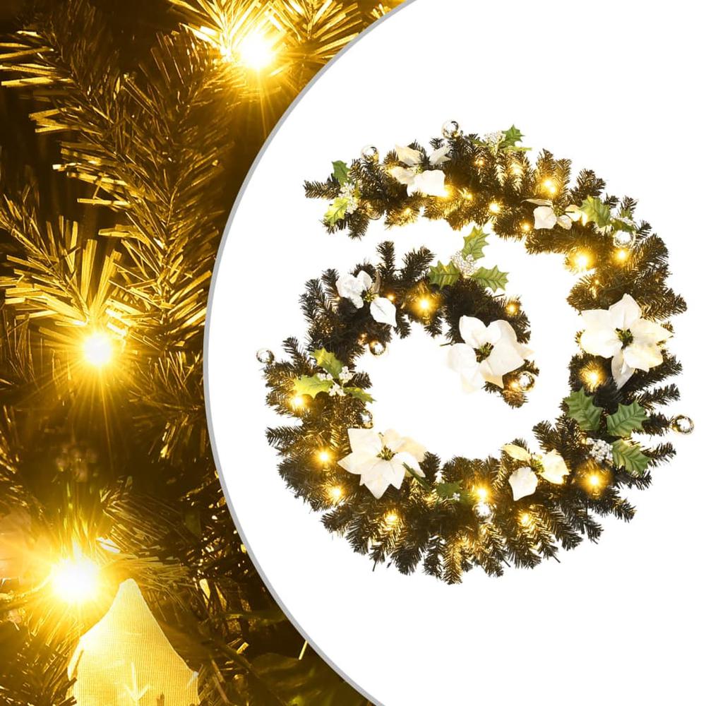 vidaXL Christmas Garland with LED Lights Black 8.9' PVC. Picture 2