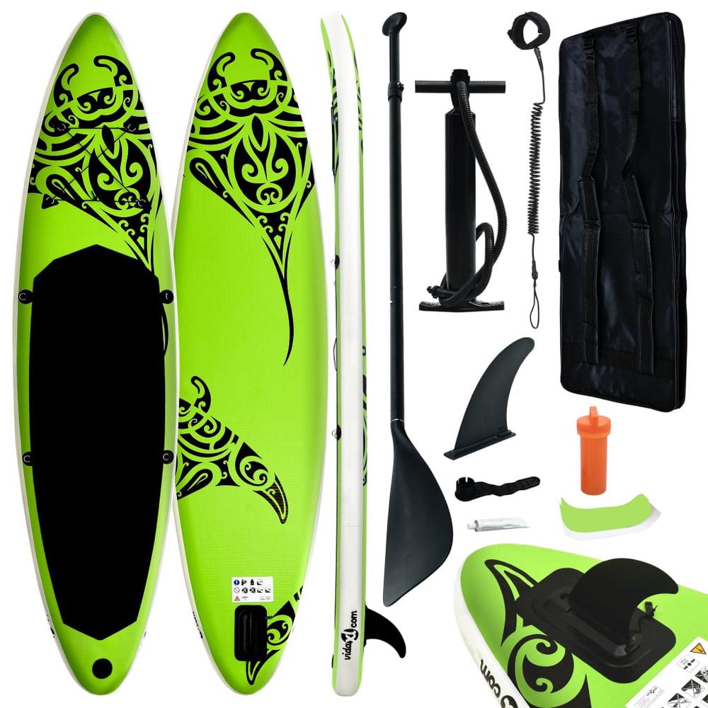 vidaXL Inflatable Stand Up Paddleboard Set 126"x29.9"x5.9" Green 2741. Picture 1