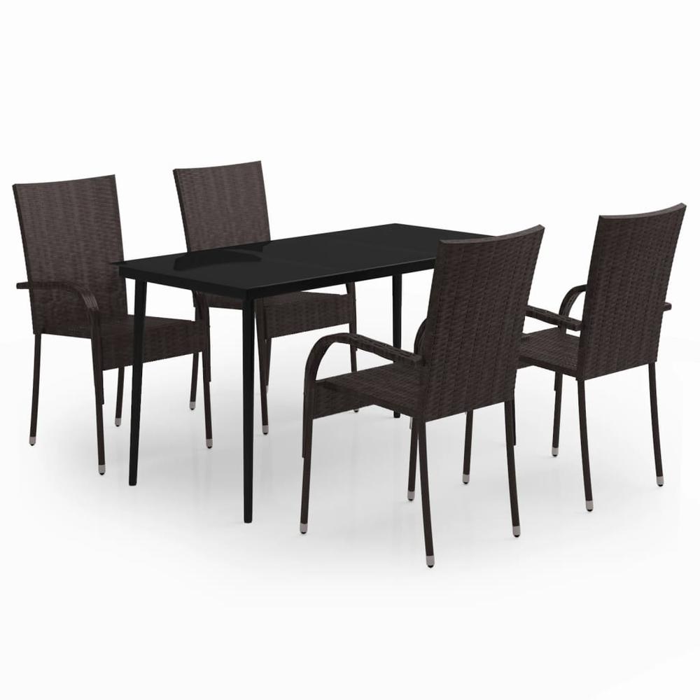 vidaXL 5 Piece Patio Dining Set Brown and Black, 3099403. Picture 2