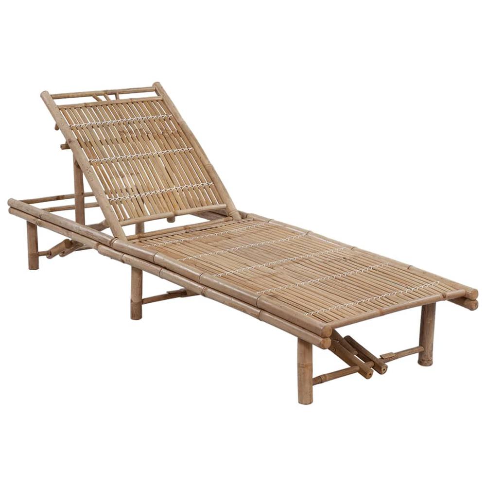 vidaXL Patio Sun Lounger with Cushion Bamboo, 3061632. Picture 2