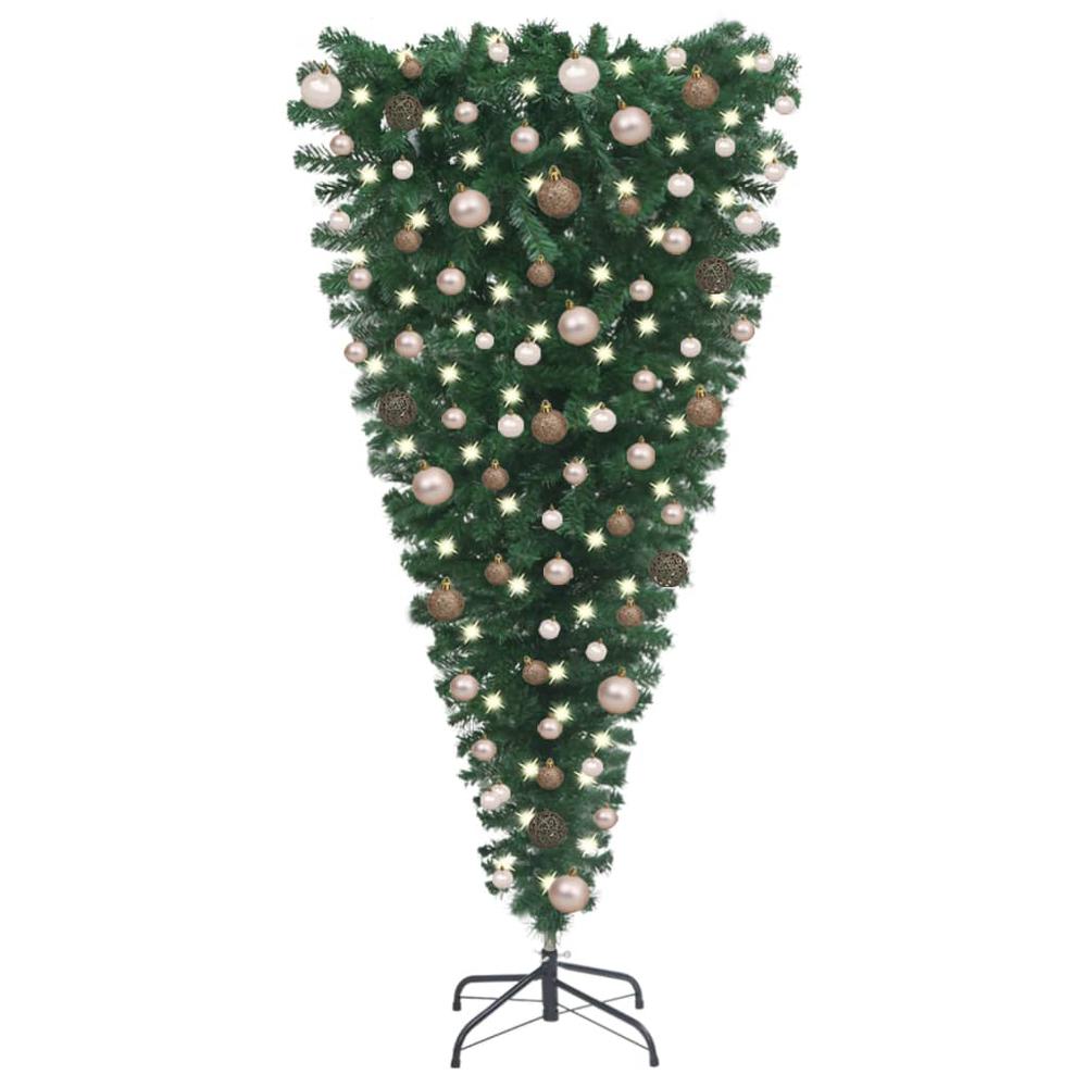vidaXL Upside-down Artificial Christmas Tree with LEDs&Ball Set 82.7", 3078058. Picture 1