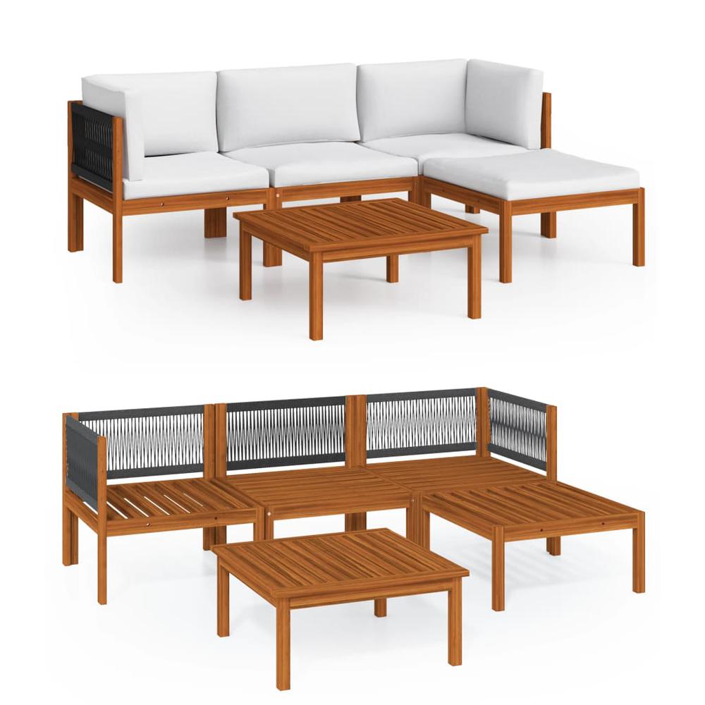 vidaXL 5 Piece Patio Lounge Set with Cushions Cream Solid Acacia Wood, 3057879. Picture 2
