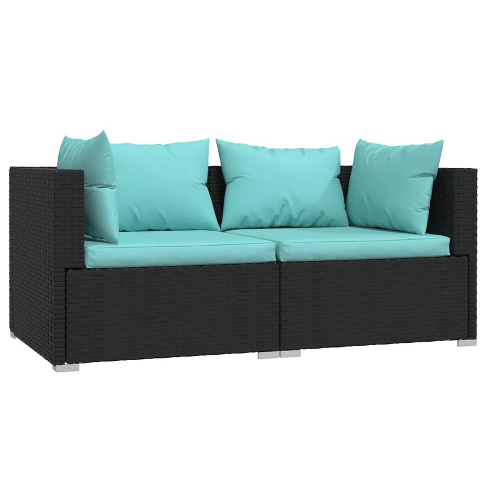 vidaXL 2-Seater Sofa with Cushions Black Poly Rattan, 317531. Picture 2