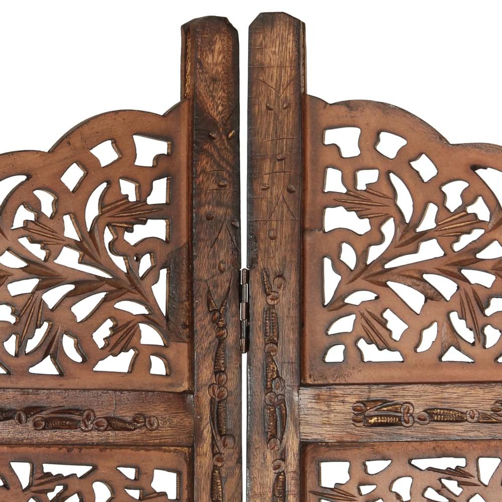 vidaXL Hand carved 4-Panel Room Divider Brown 63"x65" Solid Mango Wood, 285329. Picture 3