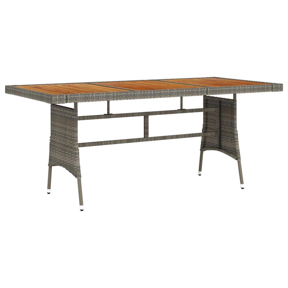 vidaXL Patio Table Gray 63"x27.6"x28.3" Poly Rattan & Solid Acacia Wood. Picture 1