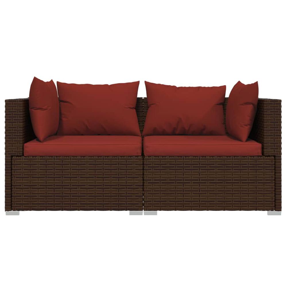 vidaXL 2-Seater Sofa with Cushions Brown Poly Rattan, 317542. Picture 3