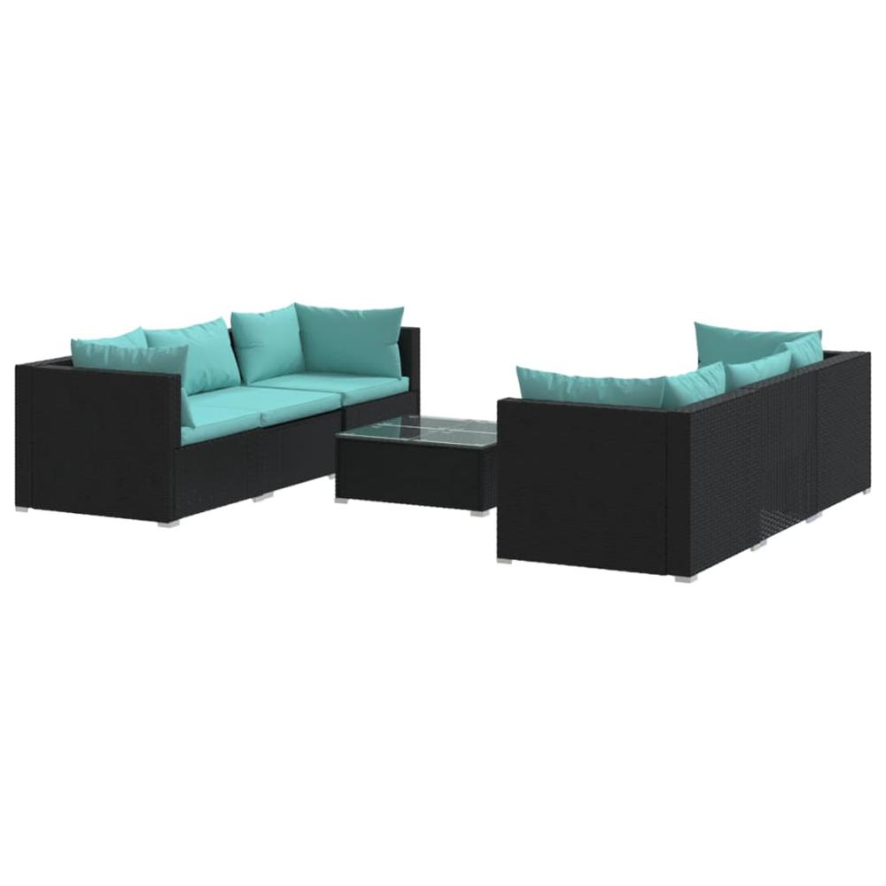 vidaXL 7 Piece Patio Lounge Set with Cushions Poly Rattan Black, 3101497. Picture 2