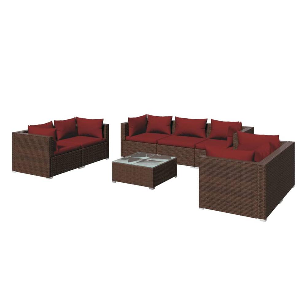 vidaXL 8 Piece Patio Lounge Set with Cushions Poly Rattan Brown, 3102275. Picture 2