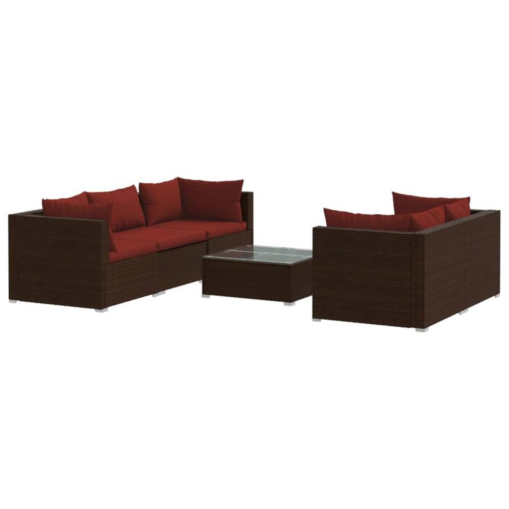 vidaXL 6 Piece Patio Lounge Set with Cushions Poly Rattan Brown, 3101491. Picture 2