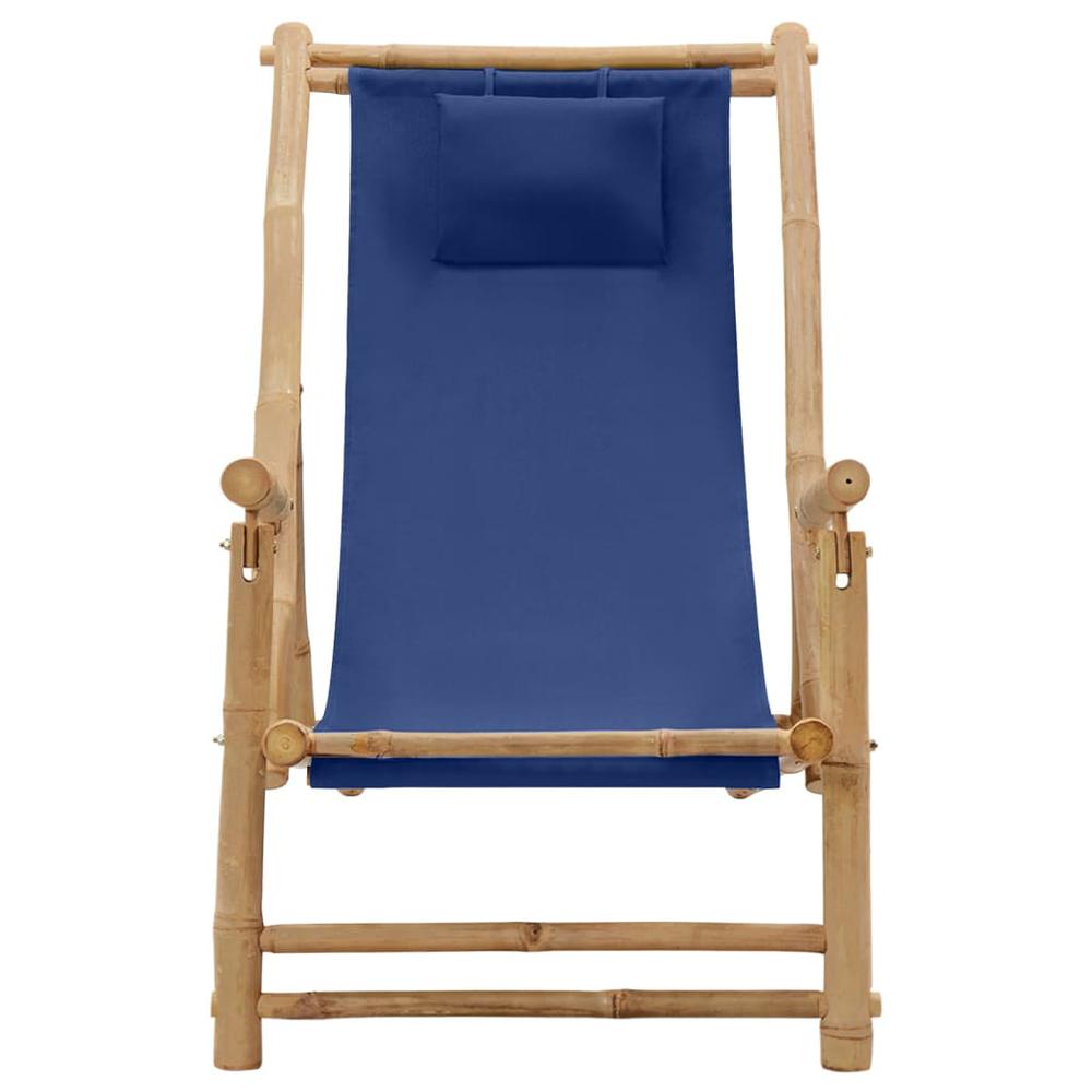 vidaXL Deck Chair Bamboo and Canvas Navy Blue, 318596. Picture 2