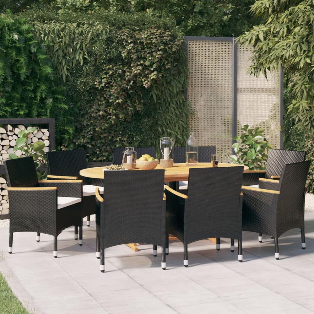 vidaXL 9 Piece Patio Dining Set with Cushions Black, 3103598. Picture 1