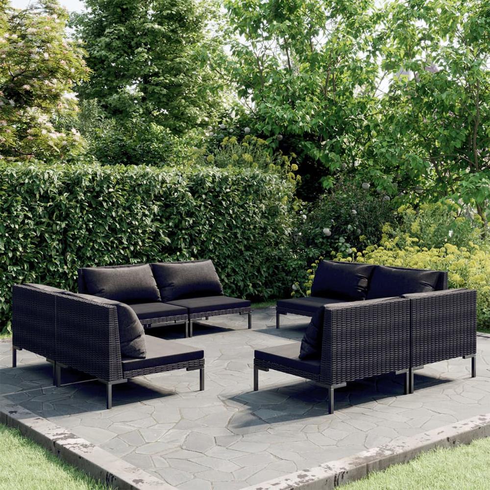vidaXL 8 Piece Patio Lounge Set with Cushions Poly Rattan Dark Gray, 3099805. Picture 1
