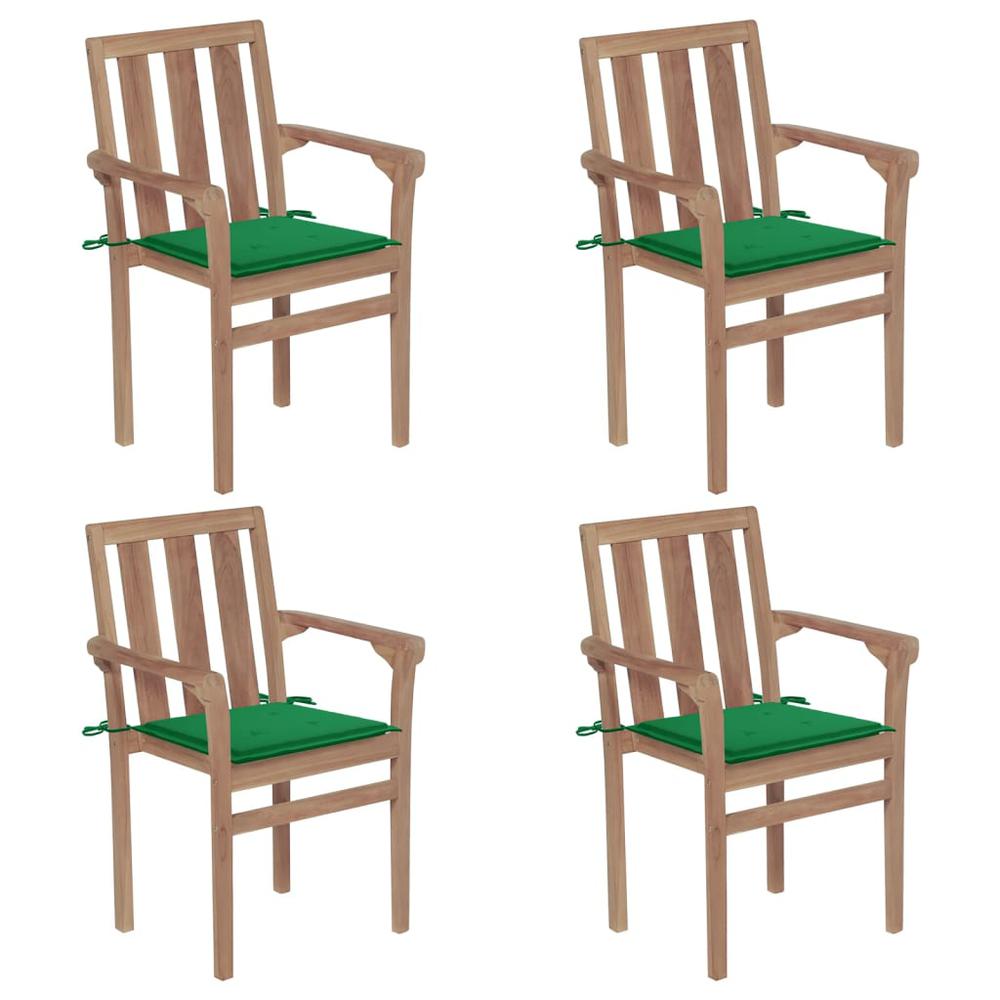 vidaXL Stackable Patio Chairs with Cushions 4 pcs Solid Teak Wood, 3073384. Picture 1