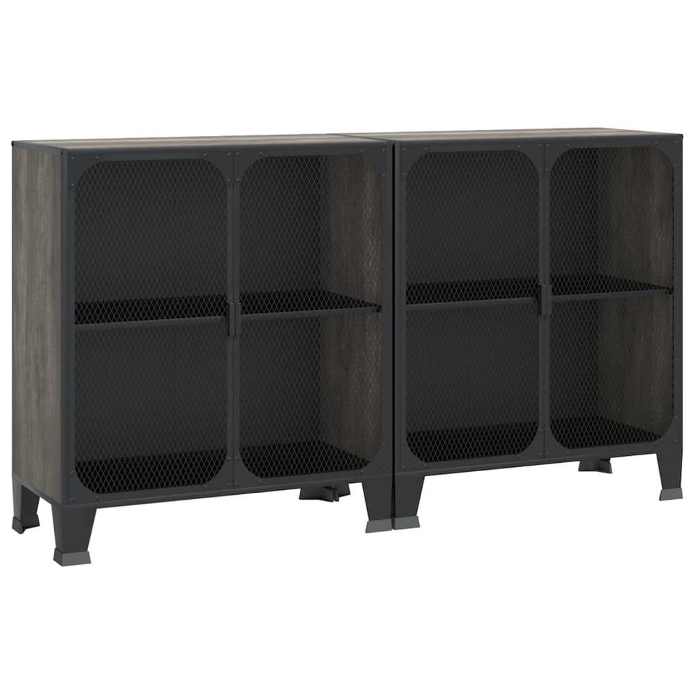 vidaXL Storage Cabinets 2 pcs Gray 28.3"x14.2"x32.3" Metal and MDF, 3095970. Picture 2