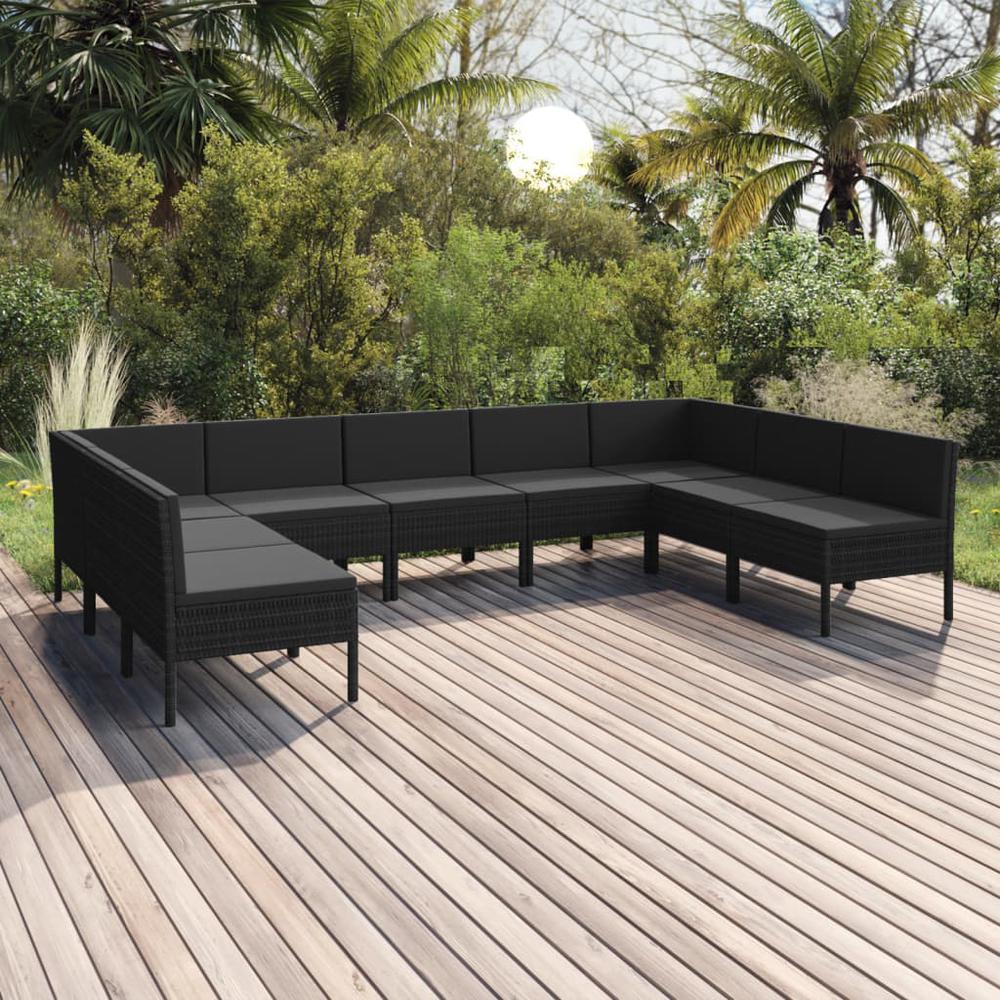 vidaXL 9 Piece Patio Lounge Set with Cushions Poly Rattan Black, 3094597. Picture 1