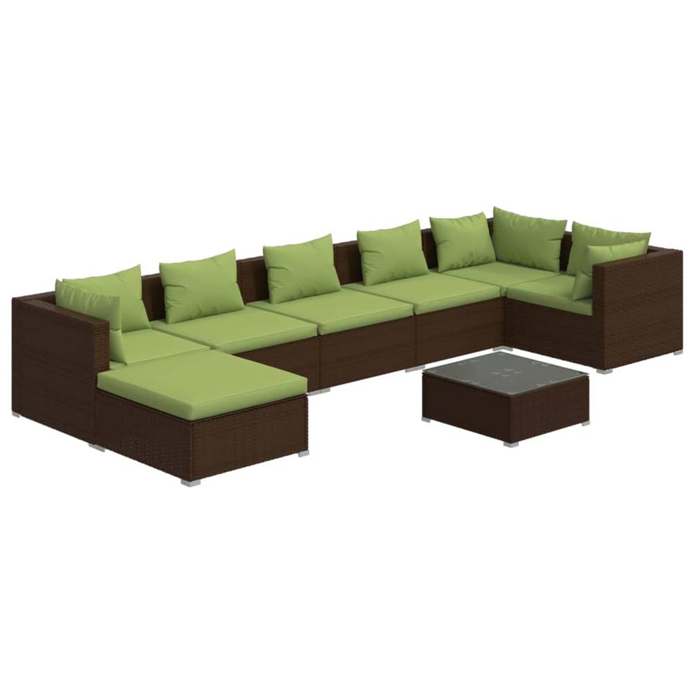 vidaXL 8 Piece Patio Lounge Set with Cushions Poly Rattan Brown, 3101844. Picture 2