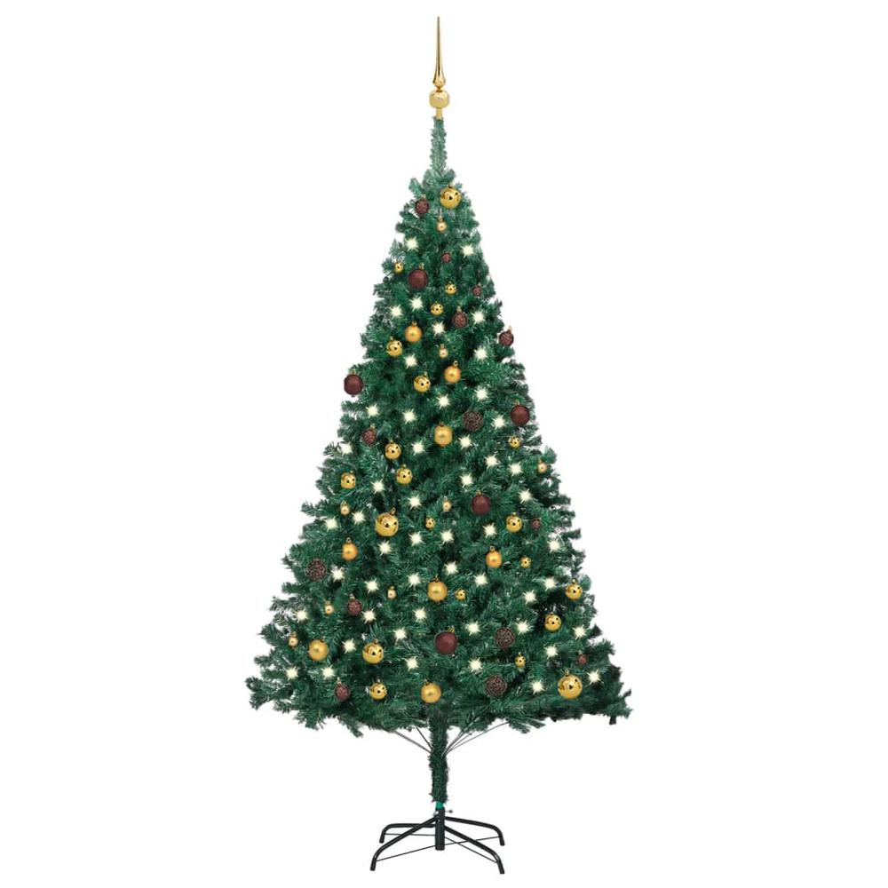 vidaXL Artificial Christmas Tree with LEDs&Ball Set Green 82.7" PVC, 3077537. Picture 1