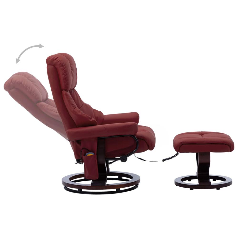 vidaXL Massage Reclining Chair Wine Red Faux Leather and Bentwood. Picture 3