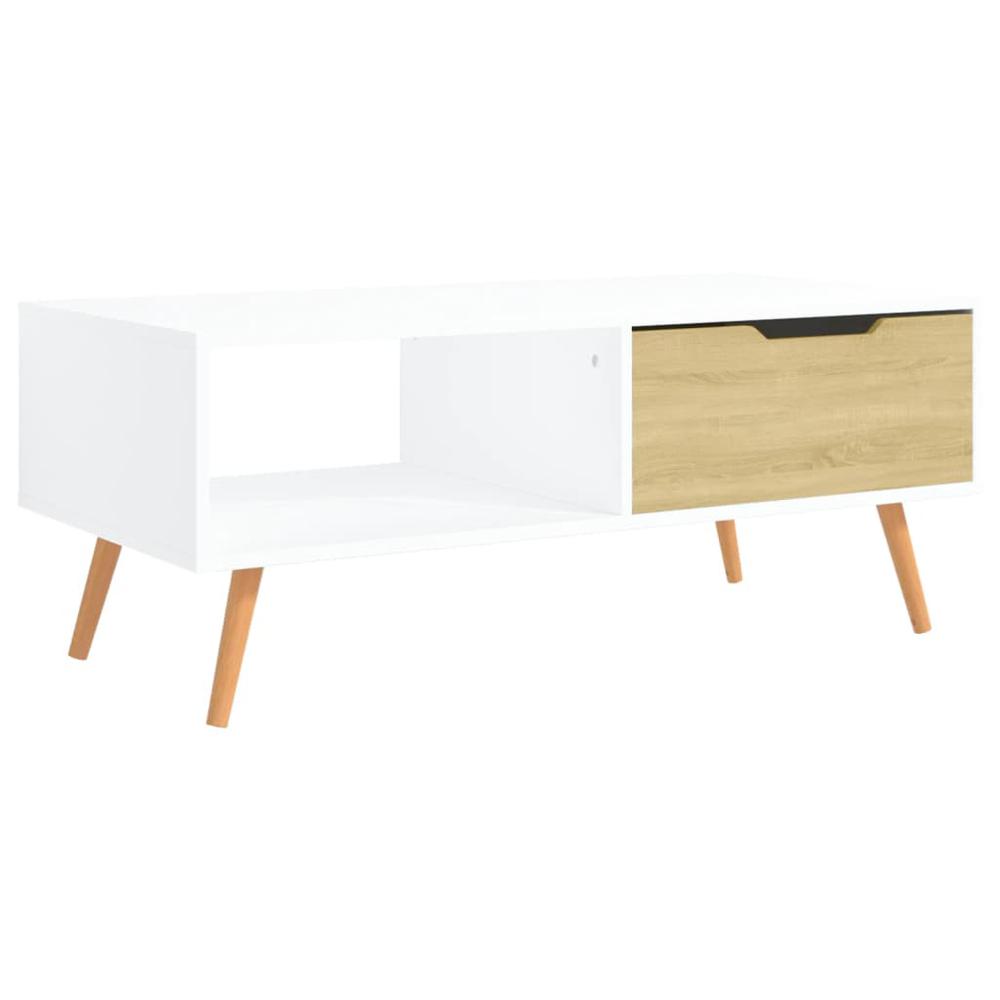 vidaXL Coffee Table White and Sonoma Oak 39.4"x19.5"x16.9" Engineered Wood. Picture 2