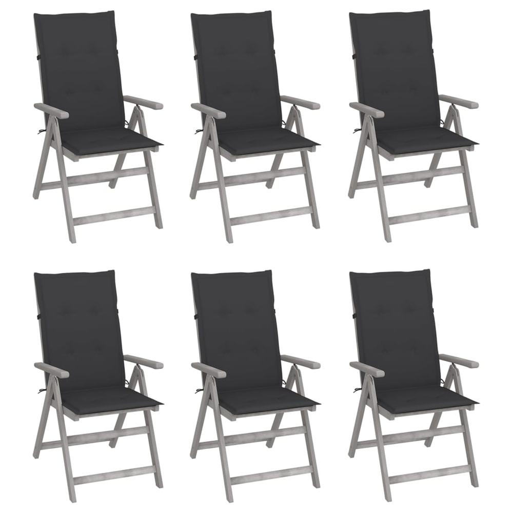 vidaXL Patio Reclining Chairs 6 pcs with Cushions Solid Acacia Wood, 3065317. Picture 1