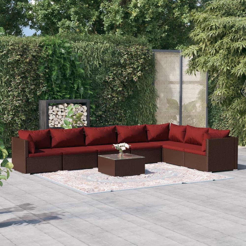 vidaXL 8 Piece Patio Lounge Set with Cushions Poly Rattan Brown, 3101755. Picture 1