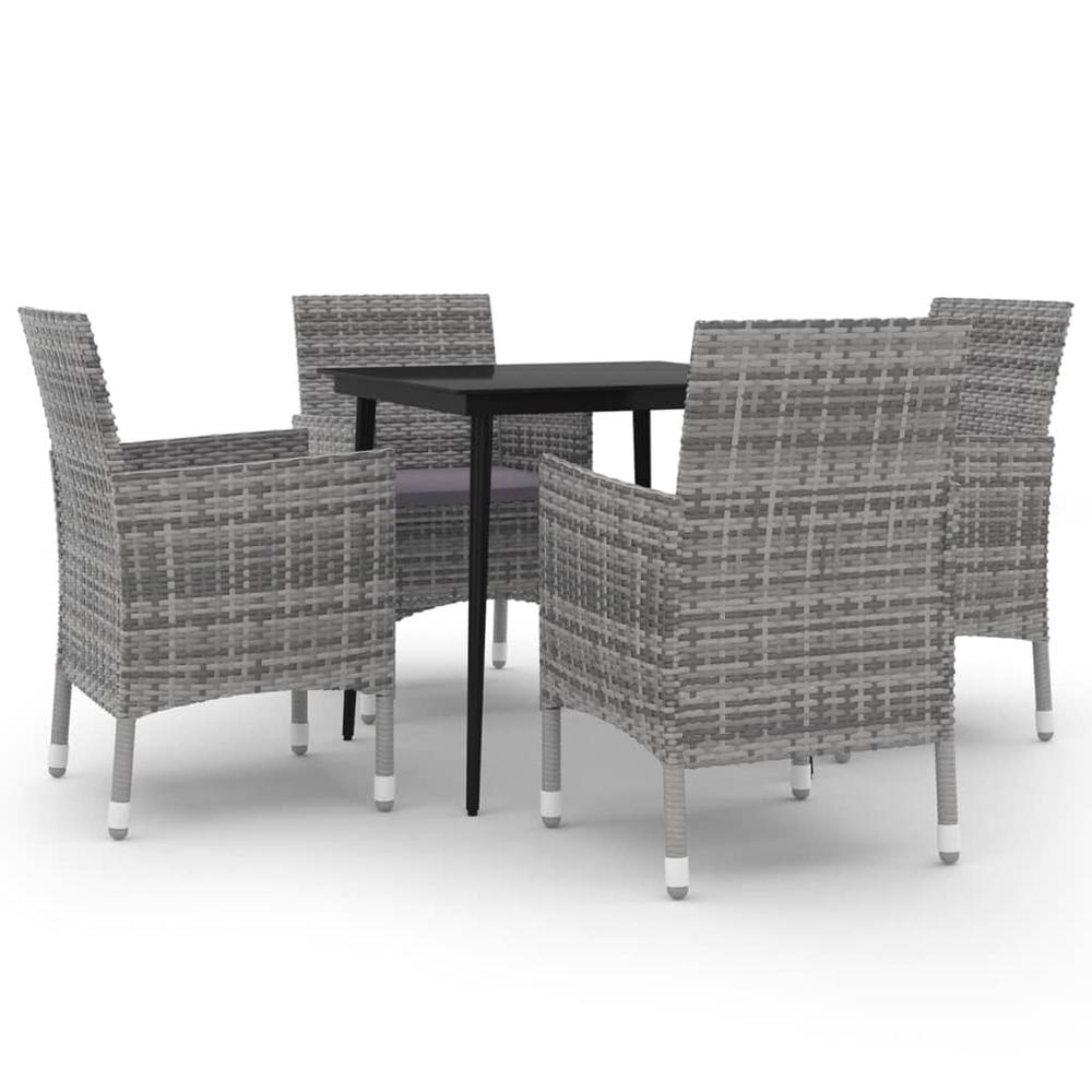 vidaXL 5 Piece Patio Dining Set with Cushions Poly Rattan and Glass, 3099740. Picture 2