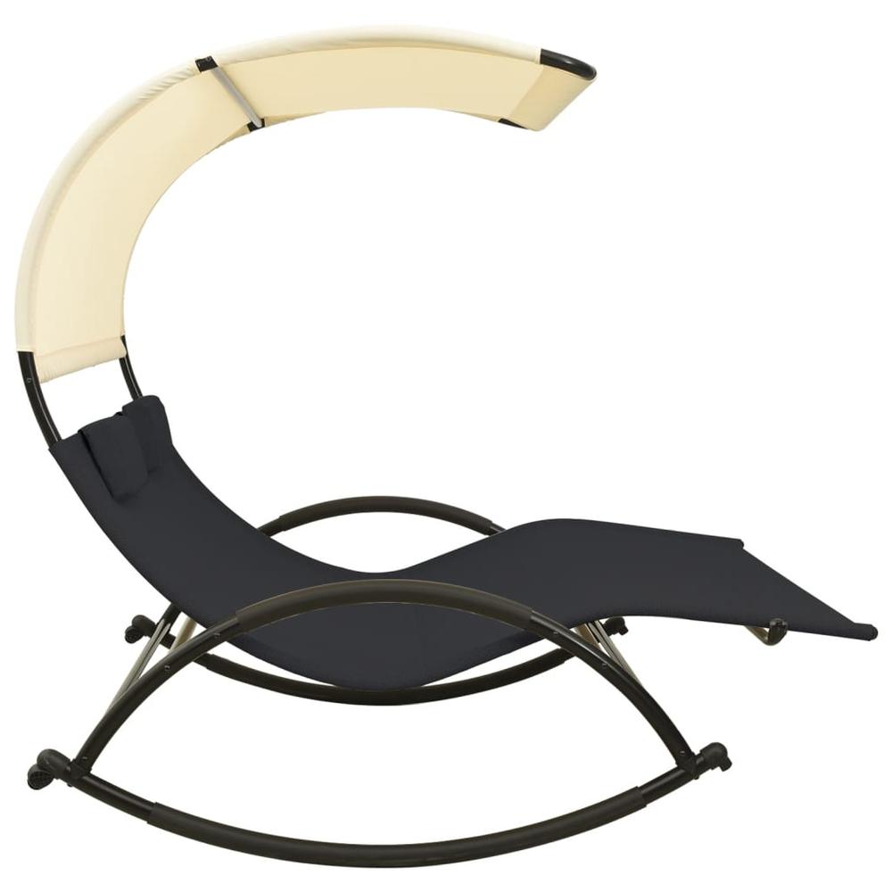 vidaXL Double Sun Lounger with Canopy Textilene Black and Cream. Picture 3