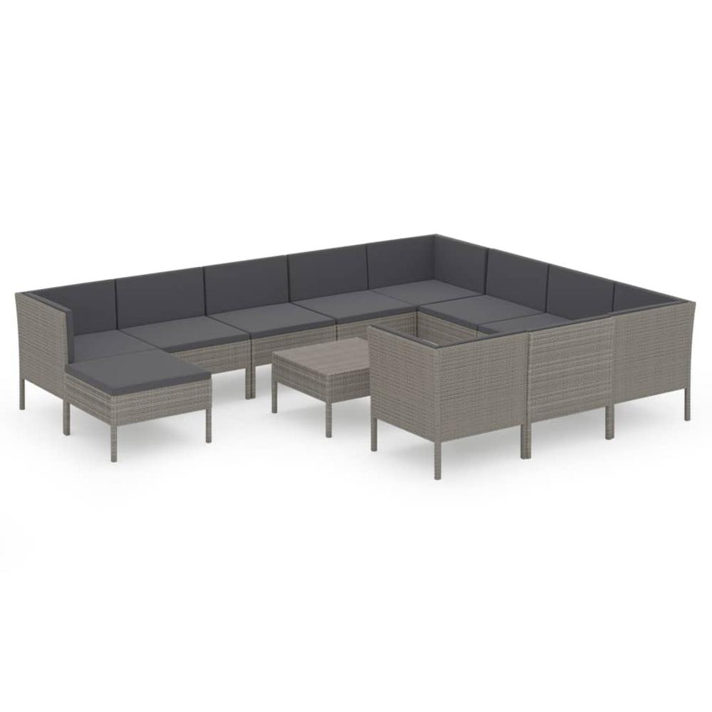 vidaXL 12 Piece Patio Lounge Set with Cushions Poly Rattan Gray, 3094514. Picture 2