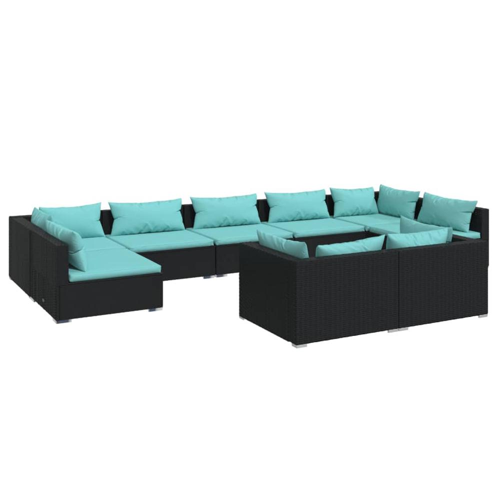 vidaXL 9 Piece Patio Lounge Set with Cushions Black Poly Rattan, 3102057. Picture 2