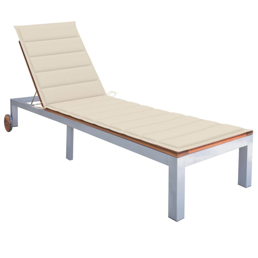 vidaXL Sun Lounger with Cushion Solid Acacia Wood and Galvanized Steel, 3061544. Picture 1