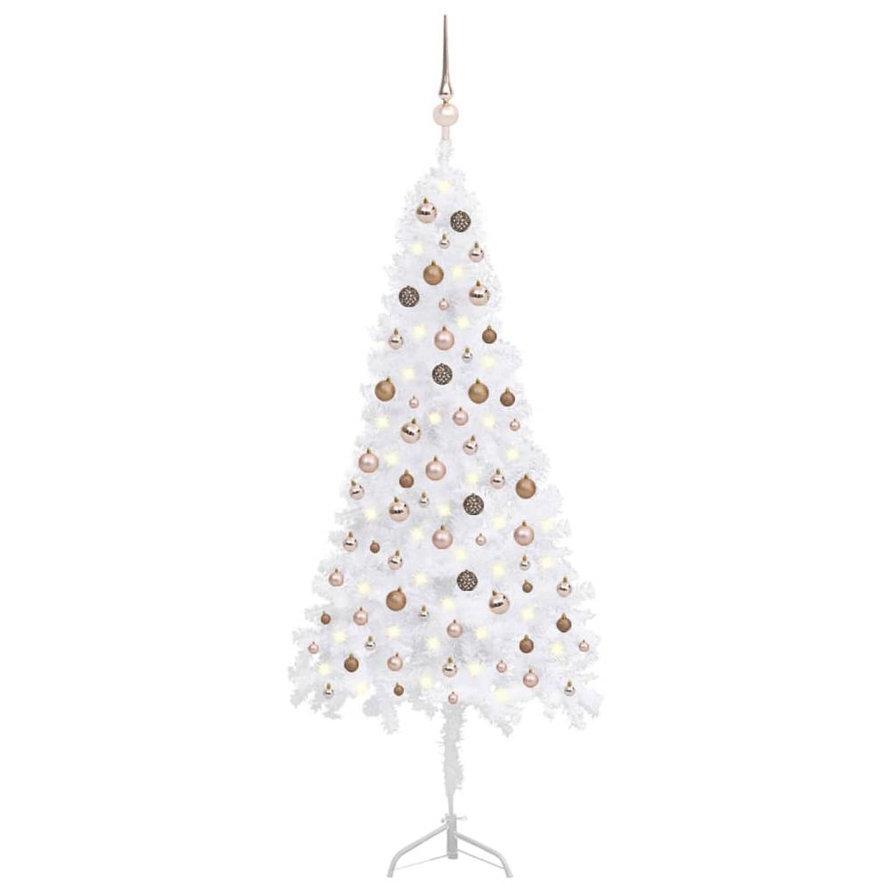 vidaXL Corner Artificial Christmas Tree LEDs&Ball Set White 82.7" PVC, 3077960. Picture 1