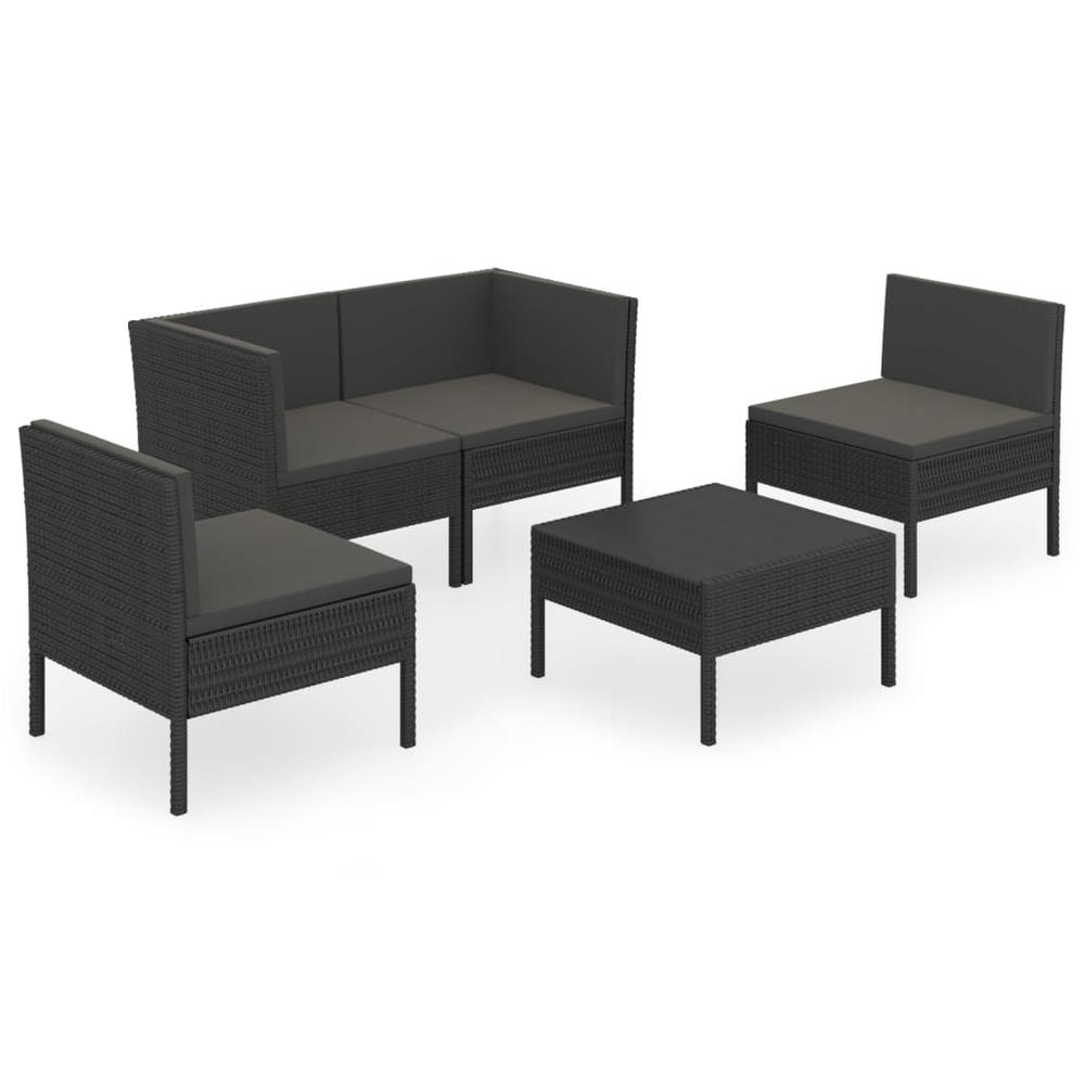 vidaXL 5 Piece Patio Lounge Set with Cushions Poly Rattan Black, 3094341. Picture 2