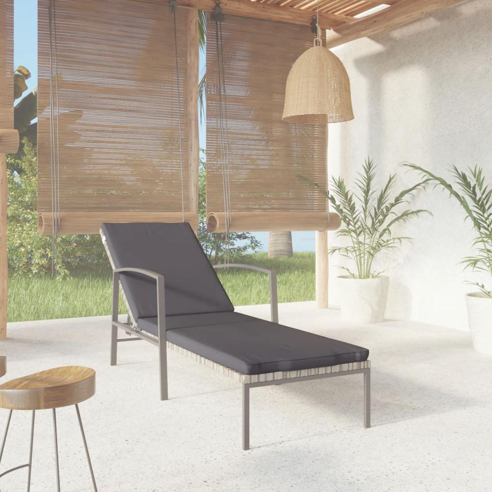 vidaXL Patio Sun Lounger with Cushion Poly Rattan Gray. Picture 1