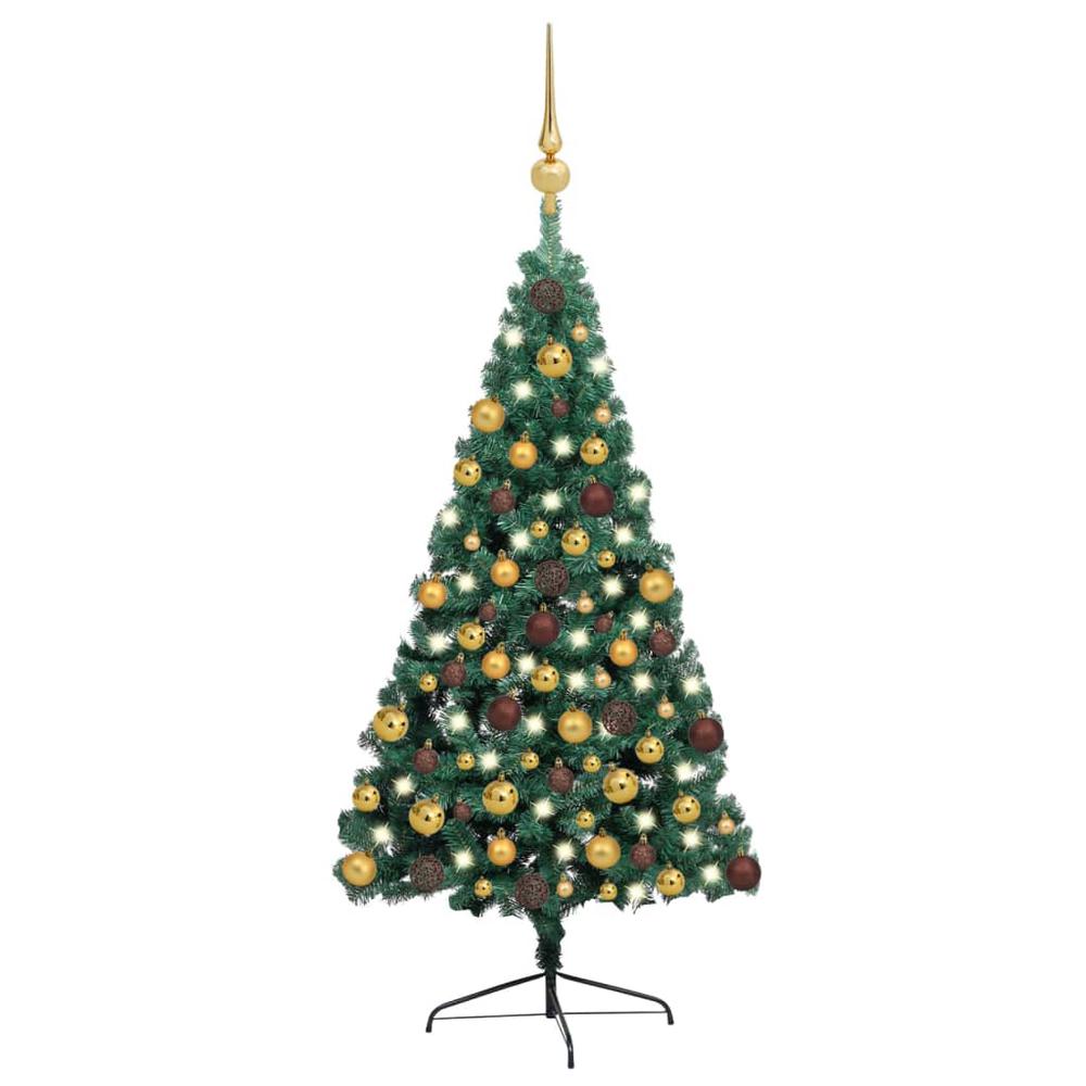 vidaXL Artificial Half Christmas Tree with LEDs&Ball Set Green 70.9", 3077479. Picture 1