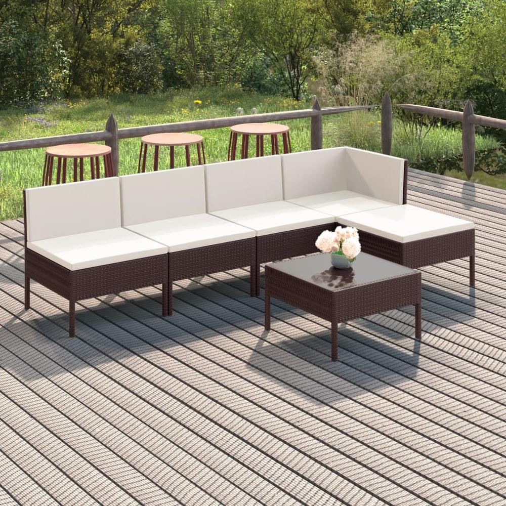 vidaXL 6 Piece Patio Lounge Set with Cushions Poly Rattan Brown, 3094371. The main picture.