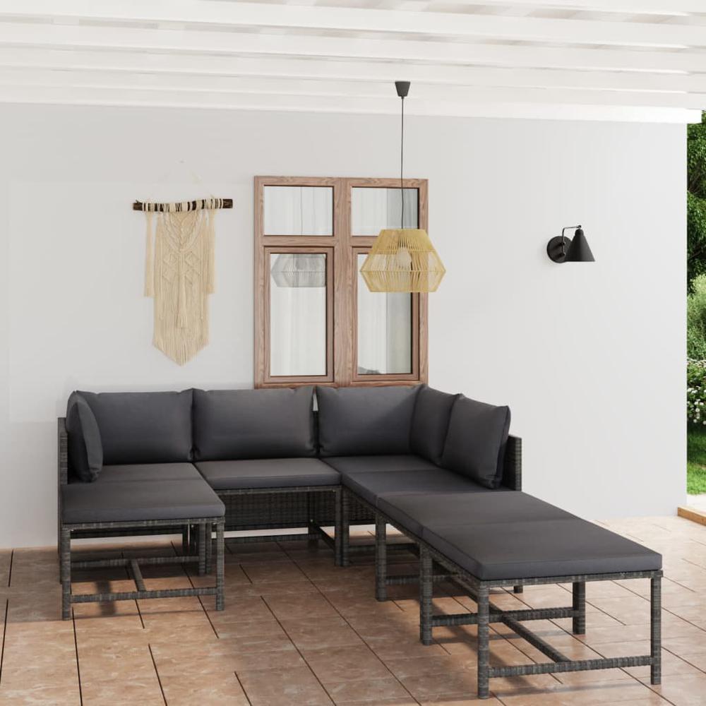 vidaXL 7 Piece Patio Lounge Set with Cushions Poly Rattan Gray, 3059763. Picture 1