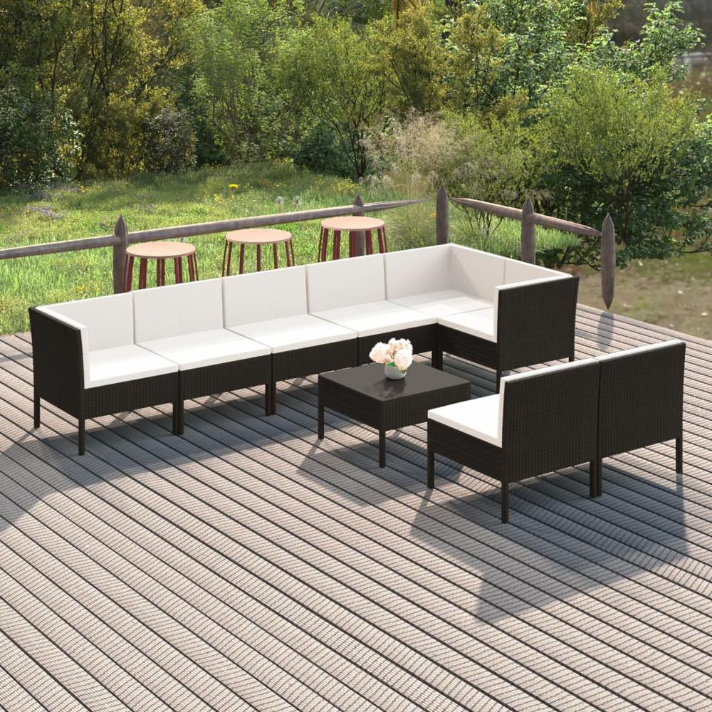 vidaXL 9 Piece Patio Lounge Set with Cushions Poly Rattan Black, 3094396. Picture 1