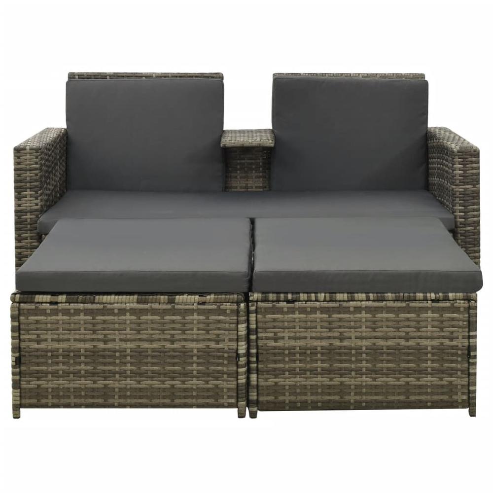 vidaXL 3 Piece Patio Lounge Set with Cushions Poly Rattan Gray, 313128. Picture 2