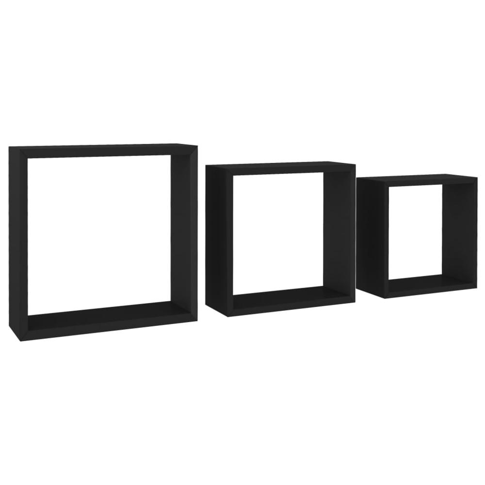 vidaXL Wall Cube Shelves 3 pcs Black MDF, 323950. Picture 2