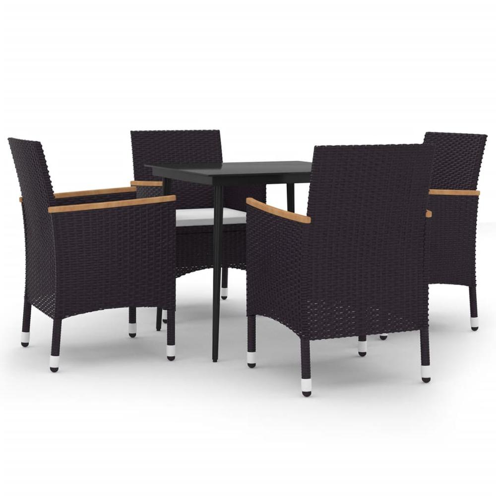 vidaXL 5 Piece Patio Dining Set with Cushions Poly Rattan and Glass, 3099782. Picture 2