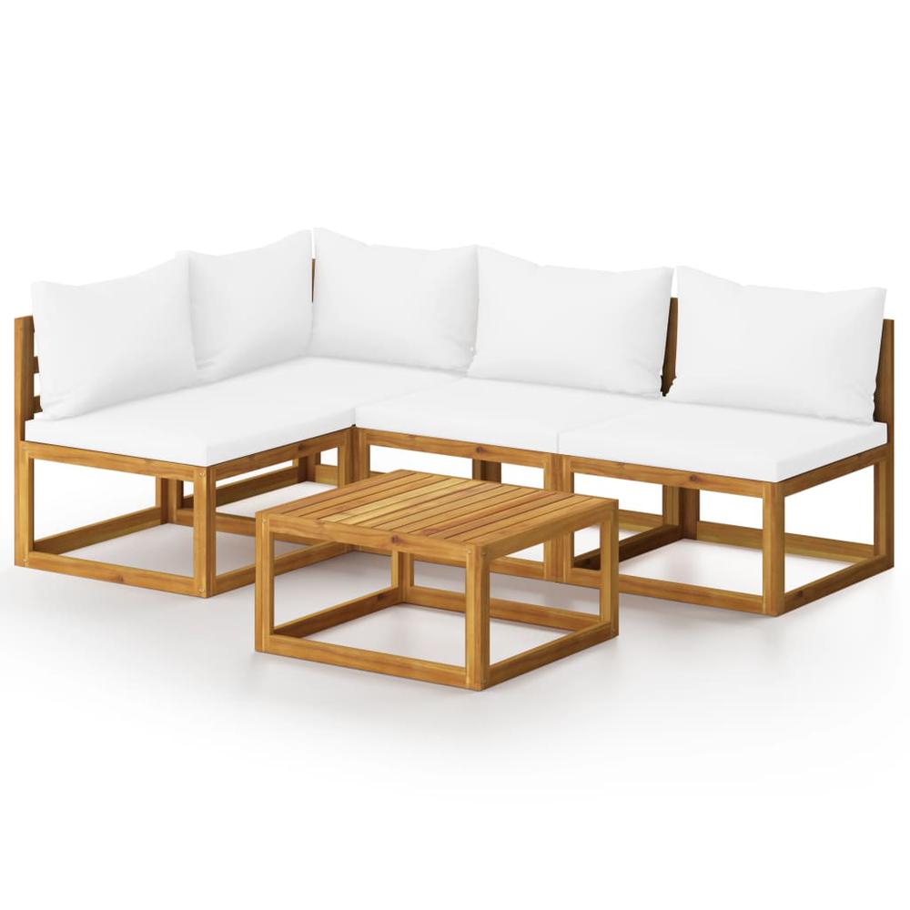 vidaXL 5 Piece Patio Lounge Set with Cushion Cream Solid Acacia Wood. Picture 2