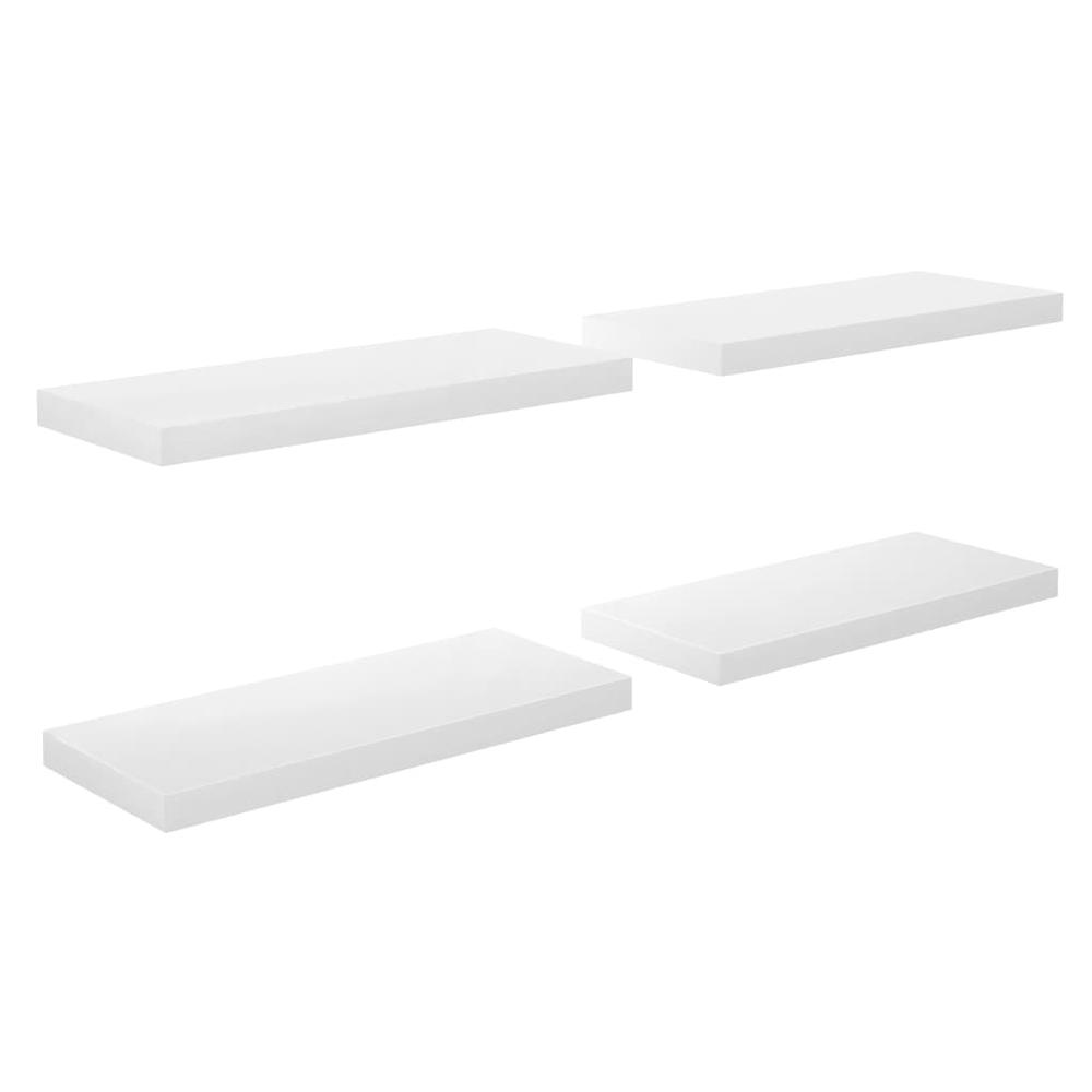 vidaXL Floating Wall Shelves 4 pcs High Gloss White 23.6"x9.3"x1.5" MDF. Picture 2